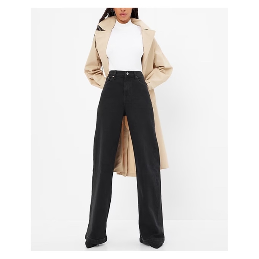 Gap High Rise Stride Wide-Leg Jeans- 99% Cotton in Washed Black